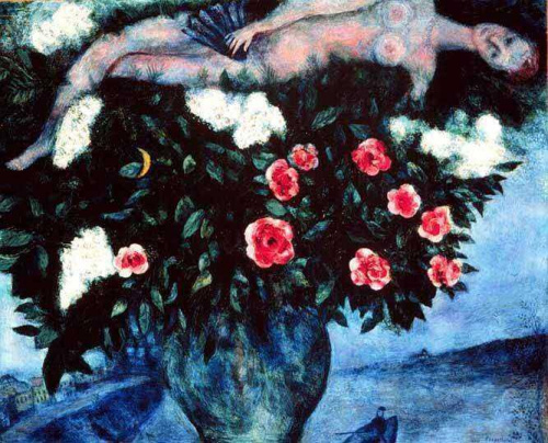 Marc Chagall,Kobieta z rozami #Malarstwo