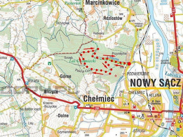 Mapa trasy w Lesie Chełmieckim #mapa #rower #LasChełmiecki #BeskidWyspowy